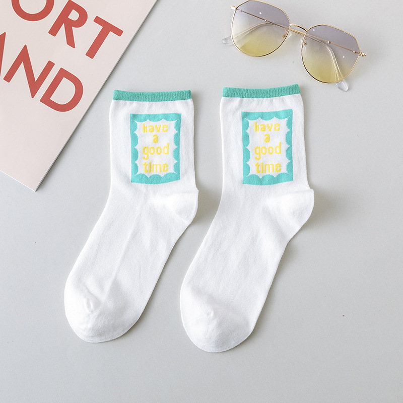 2020 Spring And Summer Female College Wind Sock Color Basic Models Letters Ms. Pattern Cotton Socks